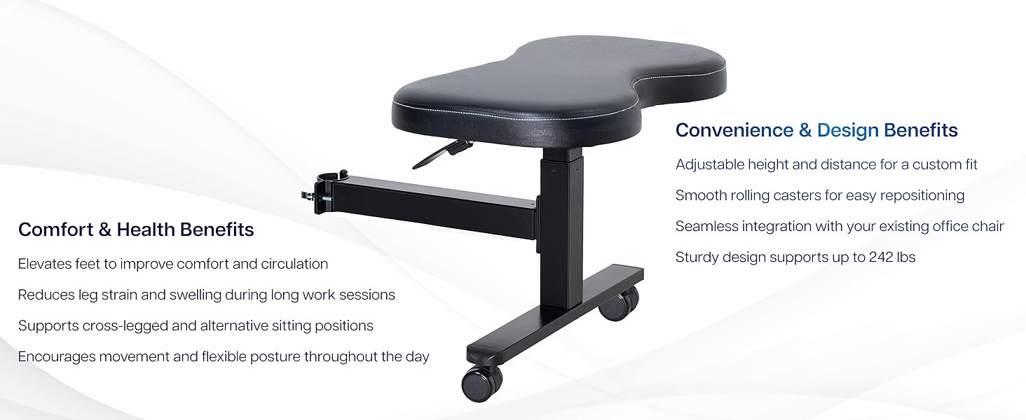 office chair footrest, retrofit ottoman, cross leg chair cushion, adjustable footrest stool